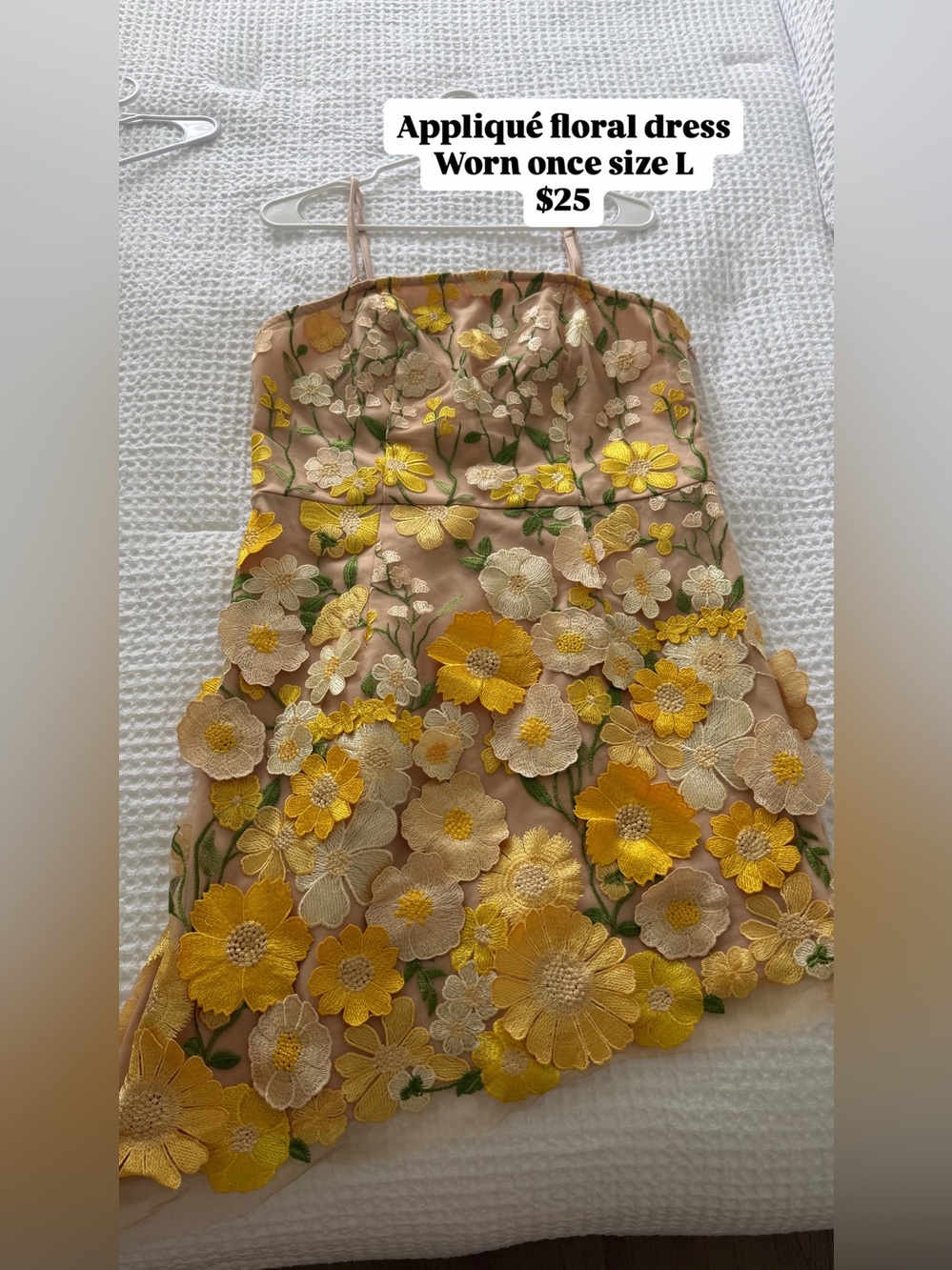 Floral Appliqué Dress in Yellow and Cream